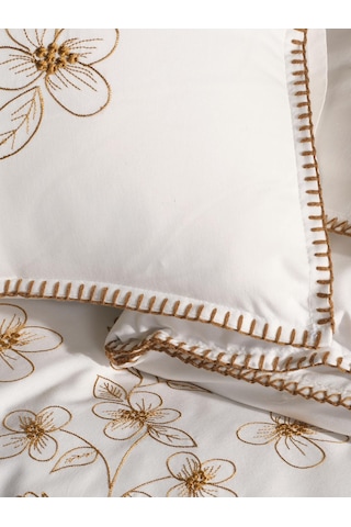 Uçkan Home %100 Pamuk Luxury Series Nakışlı Çift Kişilik Nevresim Seti---uh-00099 Ekru