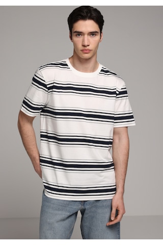 Colin's Colins Regular Fit Yuvarlak Yaka Çizgili Erkek Beyaz Kısa Kol Tişört Cl1081611 Q1.v1 Ofw
