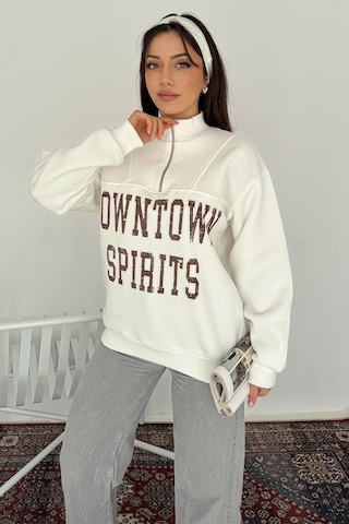 Noa & Noa Kadın Fermuarlı Baskılı Sweatshirt Downtown Energy Beyaz