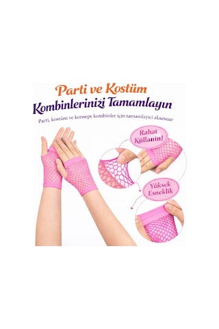 Generic 80 Ler 90 Lar Retro Neon Pembe File Parmaksız Kısa Eldiven 11 Cm