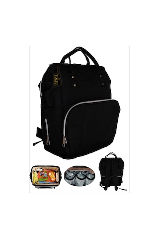 U.S.F Lüx Fonksiyonel Düz Anne Bebek Bakım Sırt Çantası Siyah