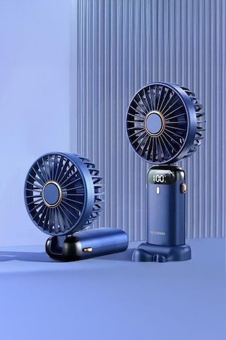 Torima F-19 Lacivert Dijital Ekranlı Şarjlı 90 Derece Ayarlanabilir Başlıklı Mini Masa Fan Vantilatör