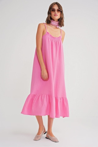 4740 Kadın Askılı Müslin Midi Elbise Pembe Pembe