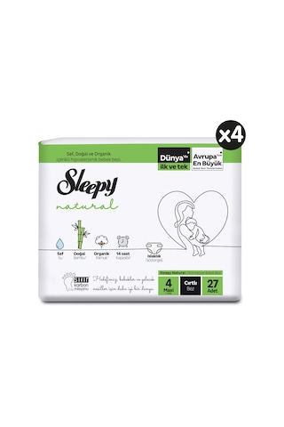 Sleepy Natural Bebek Bezi 4 Numara Maxi Aylık Paket 108 Adet 4'lü