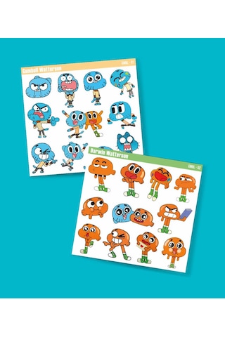 Gumball-darwin Watterson-çizgifilm Sticker Set 2li Parlak Kağıt- Çizgi Dizi Etiket Süsleme Mavi