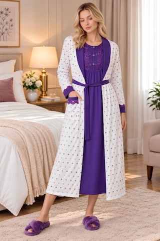 Mecit Pijama Mecit 6415 Mor Kadın Büyük Beden Sabahlık Pijama Gecelik Set