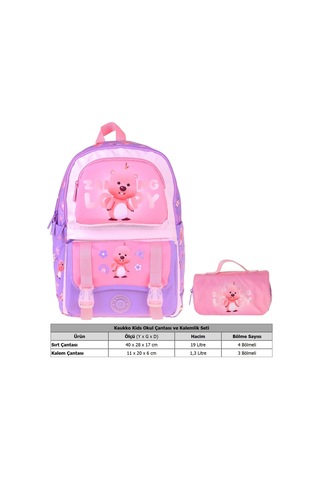 Kaukko Kids Loopy Lila - Pembe Kız Çocuk İlkokul Sırt Çantası Ve Kalem Çantası Seti - Setkk-l5303c Çok Renkli