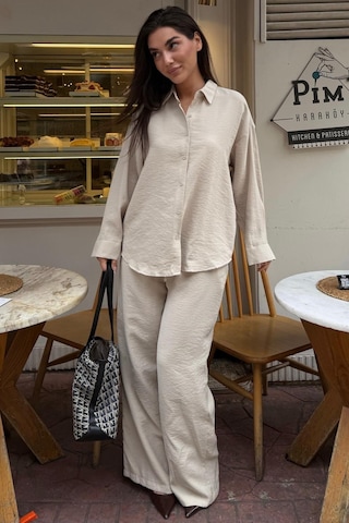 Madmext Bej Soft Touch Modal Gömlekli Takım Mg2742