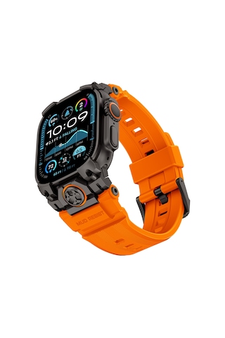 Watch Ultra 49mm Uyumlu Mohseven İwatch Armor Silikon Kordon Siyah-turuncu