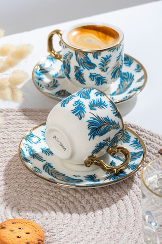 Porsima Yalın Altın Yaldızlı 6 Kişilik 12 Parça Fincan Seti Türk Kahvesi Takımı Kahve Fincanı Gül Kurusu