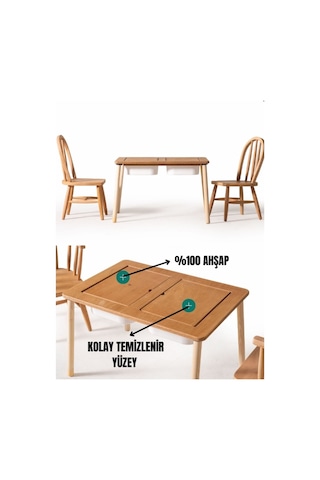 Montessori Çift Hazneli 2 Sandalyeli Aktivite Masası Hugo Ahşap