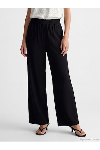 Lcw Everyday Siyah Beli Lastikli Geniş Paça Kadın Pantolon