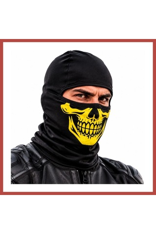 Erdo Ticaret Unisex Sarı Kurukafa Desenli Balaklava Kar Maskesi Siyah Tam Yüz Boyunluk Motosiklet Outdoor Maske Renk: Siyah Beden: Standart Adet: 1 Erdotıca