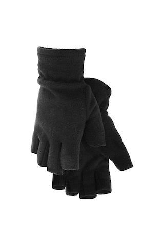 Siyah Parmaksız Kesik Yarım Parmak Kışlık Termal Polar Eldiven Siyah