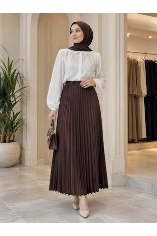 Esra Butik78 Lamine Denye Piliseli Etek 90 Cm Standart Beden 38-44 Uyumlu Siyah