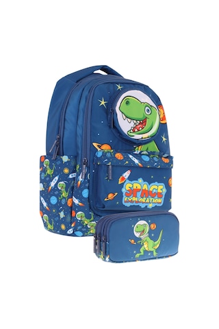 Kaukko Kids Toys Erkek Çocuk Lacivert 3d Dinazor Şekilli İlkokul Çantası Ve Kalemlik Seti L5252+l8252 Lacivert