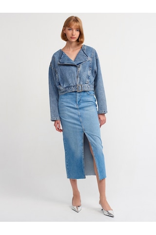 Dilvin Sıfır Yaka Motorcu Mont Mavi