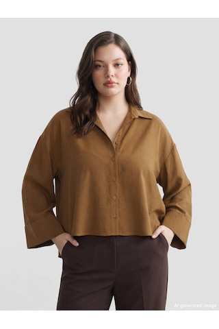 Lcw Vision Kahverengi Oversize Kadın Gömlek