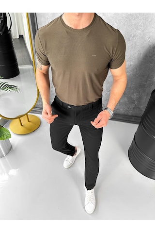 Modefendi Yüksek Kalite Slimfit Merserize Kumaş Bisiklet Yaka Tshirt Haki
