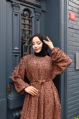 Kadın Kahve %100 Viskon Robalı Salaş Model Kuşaklı Battal Maxi Boy Tesettür Elbise Vbtl3324 Kahve