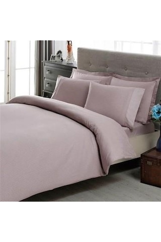 Taç Premium Basic Stripe Lila Çift Kişilik Nevresim Takımı Lila