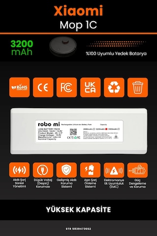 Xiaomi Mi Vacuum Mop 1c 3200mAh Robot Süpürge Bataryası