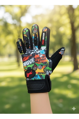 Çocuk Motosiklet & Bisiklet Eldiveni Drive Desenli - Güvenli Sürüş İçin