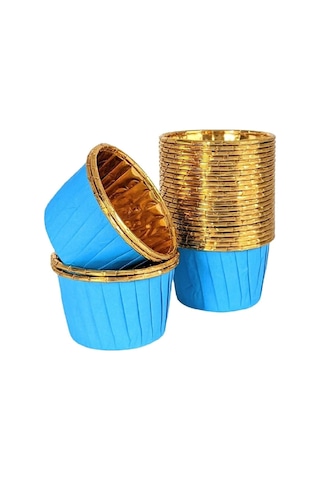 Trend Hediye Sepeti 25'li Mavi Gold Muffin Kek Kalıbı, Kek Kapsülü Cupcake Kalıbı, Airfryer Uyumlu Sku: Smg8690010590497 Açık Gri