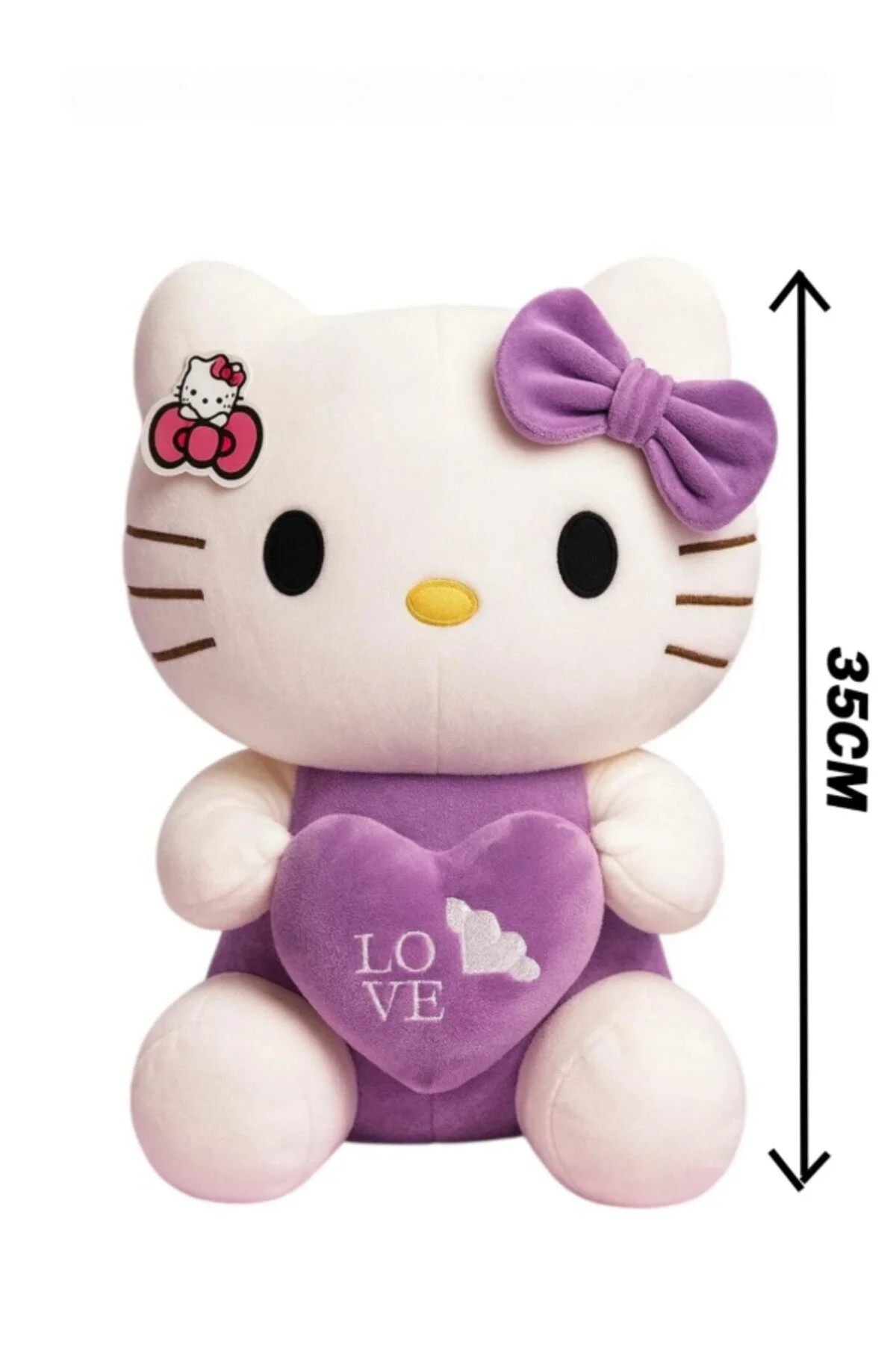 Hello Kitty Mor Peluş Oyuncak 35cm + Deri Çanta Şık Hediye Seti Açık Mor