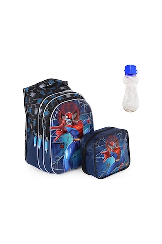 Spiderman Kabartmalı Çanta + Beslenme + Suluk - İlkokul Çantası -