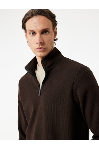 Koton Regular Fit Uzun Kollu Yarım Fermuarlı Sweatshirt Kahverengi 7wam70012mk Kahve