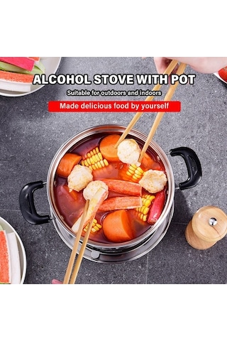 Pazly Taşınabilir Paslanmaz Çelik Alkol Ocaklı Açık Hava Barbekü Kamp Piknik Yemek Pişirme Tencere Gümüş Gümüş