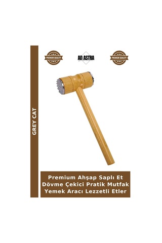 Premium Ahşap Saplı Et Dövme Çekici Pratik Mutfak Yemek Aracı Lezzetli Etler