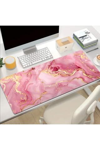 Sge Teknoloji 65x25 Cm Pembe Mermer Tasarımı Kaydırmaz Taban Speed Yüzey Oyuncu Mouse Pad Gaming