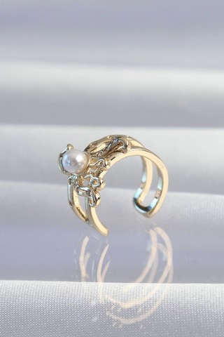 Pirinç Gold Renk İncili Ahtapot Earcuff Küpe 5886 Çok Renkli