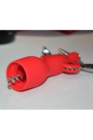 Paslanmaz Çelik Silikon Tirbuşon / Şarap Açacağı Kırmızı