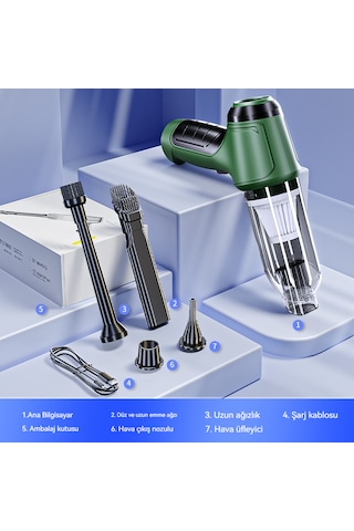 Arabaya Özel Elektrikli Süpürge Kablosuz Yeşil