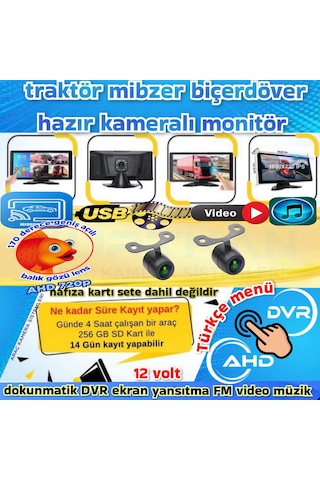 2 Adet Balık Gözü Lens Ahd 720p 170'' Kelebek Kamera Dvr Dokunmatik Ekran Video Müzik 12 Volt