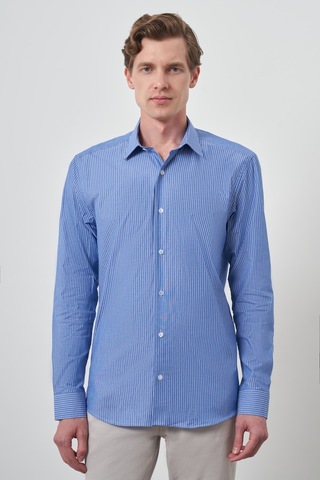 Morven Erkek Mavi Pamuk Trend Slim Fit Sert Yaka Gömlek 25mc004056300 Mavi Mavi