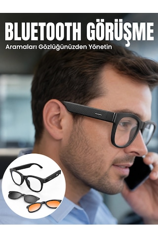 Mey İthalat Yapay Zekâ Destekli Kablosuz Akıllı Gözlük Bluetooth Görüşme Müzik Dinleme Ve Manyetik Şarj Öz