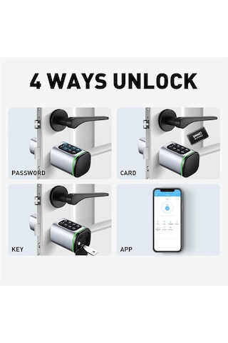 Ttlock S1 Akıllı Kapı Kilidi Elektronik Silindir Şifreli Kartlı Mobil App Bluetooth Smart Lock Gri