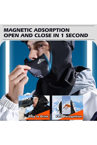 Geeroyoo Kış Sporları İçin Manyetik Bağlantılı Isıtıcı Yüz Maskesi Dtj47, Siyah/beyaz/gri, L Boy Gri