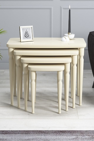 Imaj Mdf Ve Lake Boya, Krem 4lü Zigon Sehpa Takımı, Krem Gürgen Ayaklar Sehpalar Krem Ayaklar Krem