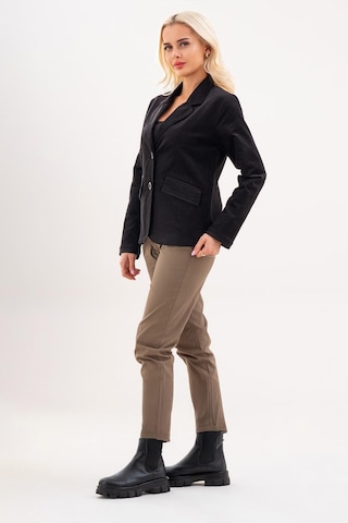 Bold & Young Kadın Baskılı Kadife Blazer Ceket Likralı Pamuklu Kumaş, Astarlı, Çift Cepli Balıksırtı Siyah