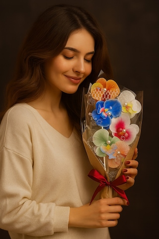 Orkide Saç Tokası Buketi - 6 Adet İncili Çift Taraflı Büyük Boy Mandal Toka - Karışık Renk Gelecektir - Hediyelik Çok Renkli