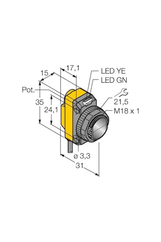 Turck Lo6.5m-bt18-vp6x2 Fotoelektrik Sensör , Reflektörlü, Silindirik/kübik Gövde, 6.5m Algılama Pnp, 2m. Kablolu
