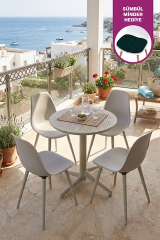 Vilinze Tilia Plastik Bahçe Balkon Bistro Seti Katlanır Masa 60 60 Cm 1+4 Set Bej