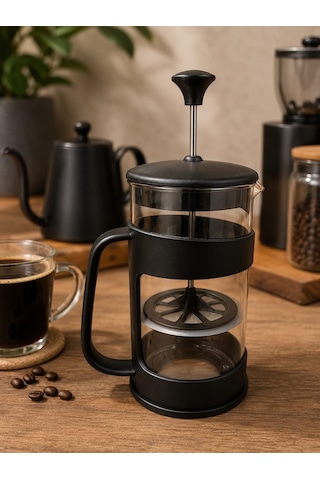 Barista French Press 400 Ml Plastik Kafesli Mika Kristal Hazneli Bitki Ve Kahve Süzgeci Siyah
