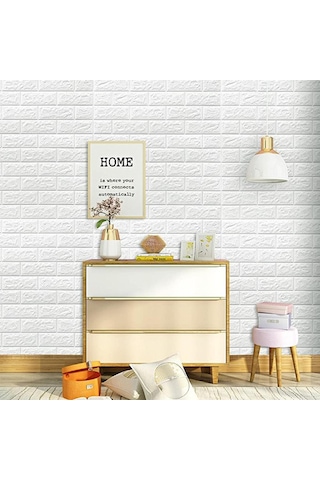 70x77 Cm 6 Adet Ekoslim 2mm Kendinden Yapışkanlı Sünger Beyaz Tuğla Duvar Paneli Kağıdı