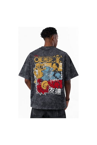 One Piece Monkey D. Luffy Ace Sabo Anime Baskılı Unisex Oversize Siyah
